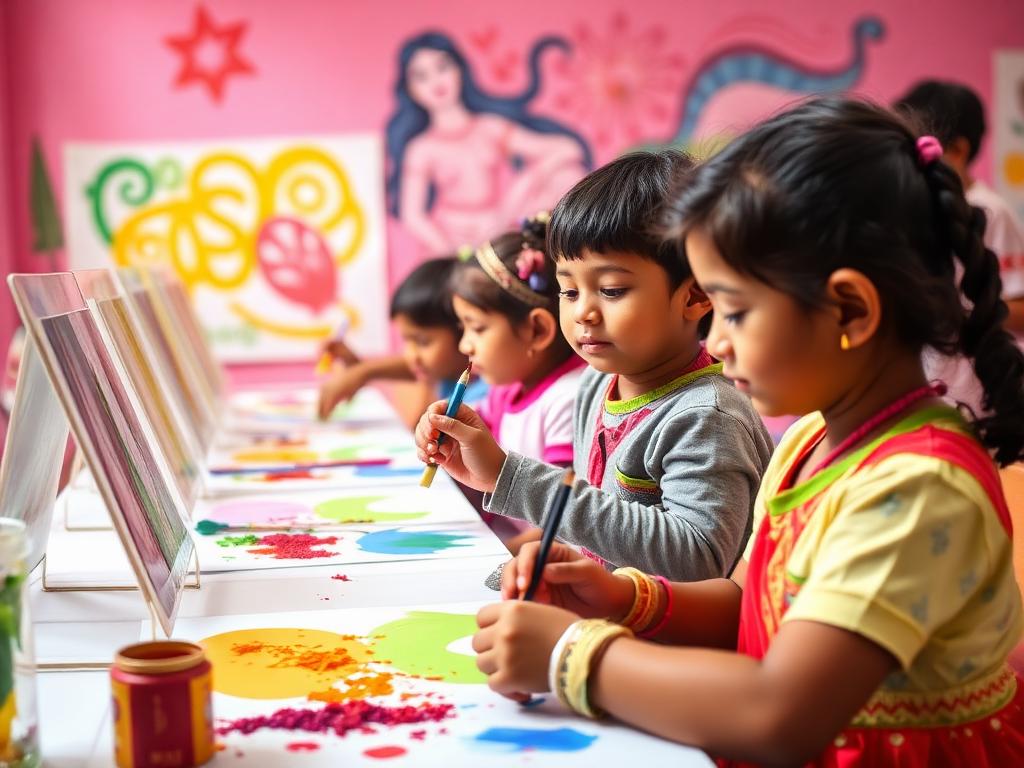 Children painting in the art room